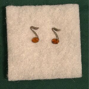 Natural Brown / Cognac BALTIC AMBER Note Music Earring Studs